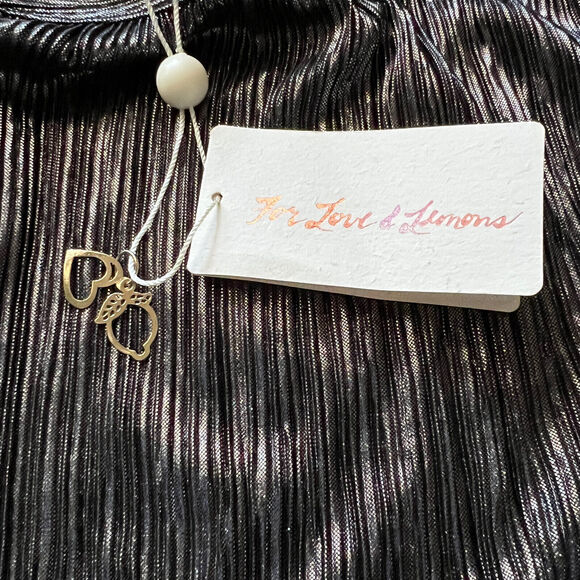 For Love And Lemons Skirt Womens Large Pleated Marion Gunmetal Metallic - Picture 2 of 14